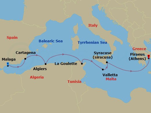 Best Of The Mediterranean Cruise: La Goulette, Valletta & Siracusa Route Map