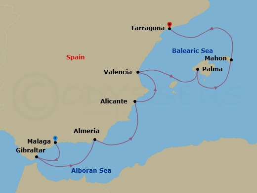 Spain Intensive Cruise: Alicante, Valencia & Palma Route Map