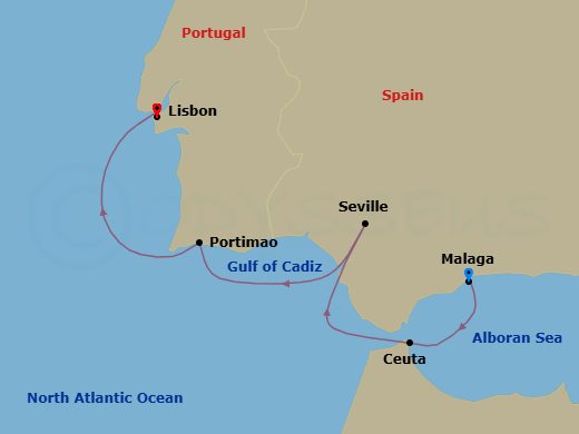 Spain & Portugal Cruise: Malaga, Seville & Lisbon Route Map