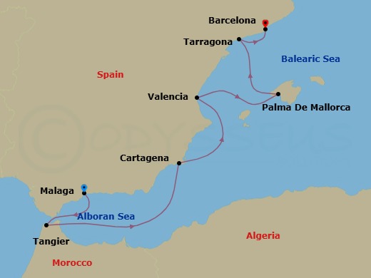 Treasures Of Southern Spain & Morocco Route Map