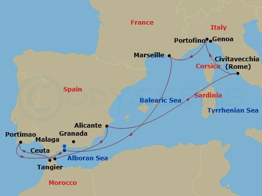 Mediterranean, 10 Nights Route Map