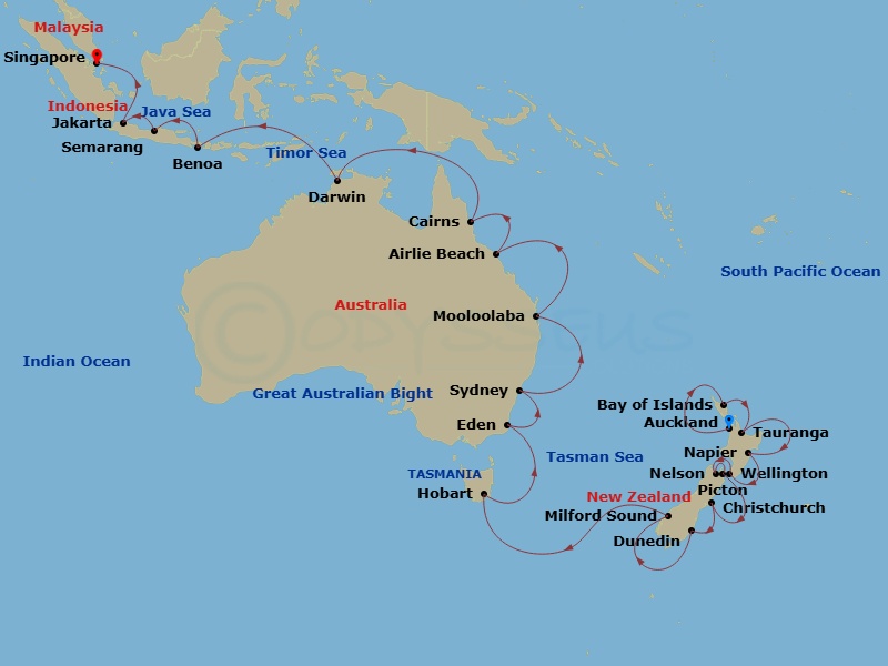New Zealand To Singapore Grand Voyage Route Map