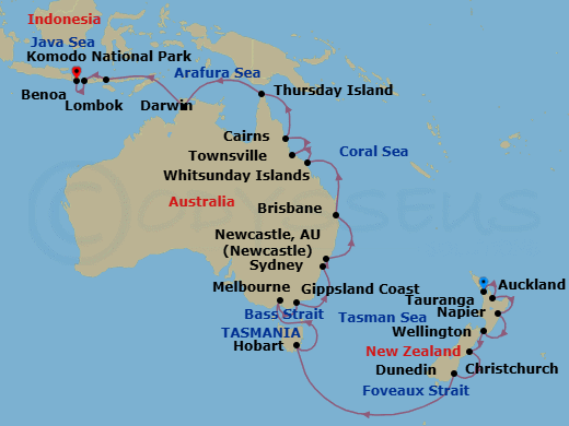 Australia, New Zealand & Indonesia Route Map