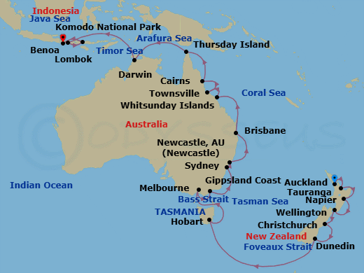 Australia, New Zealand & Indonesia Route Map