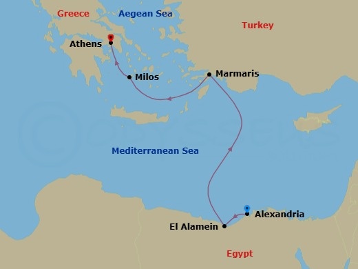 Grand Mediterranean Featuring Alexandria & Milos Route Map