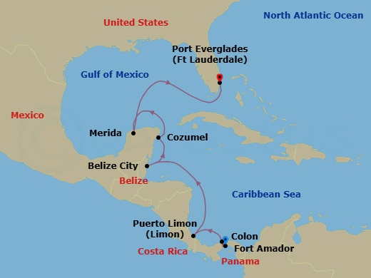 Classic Panama Canal Passage Route Map