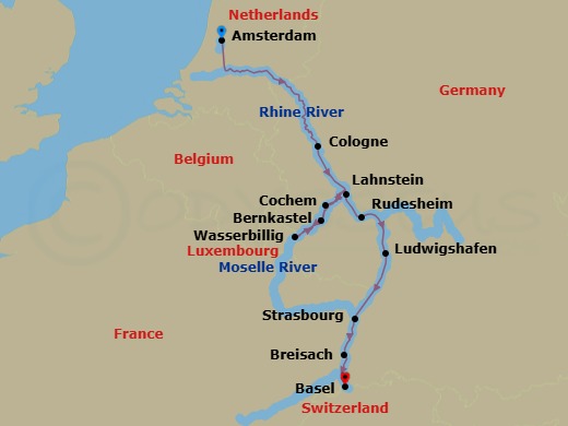 11 Night Rhine & Moselle Fairytales Route Map