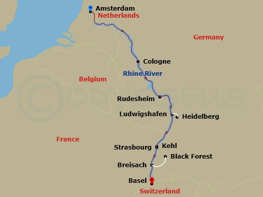 Romantic Rhine (Southbound) Route Map