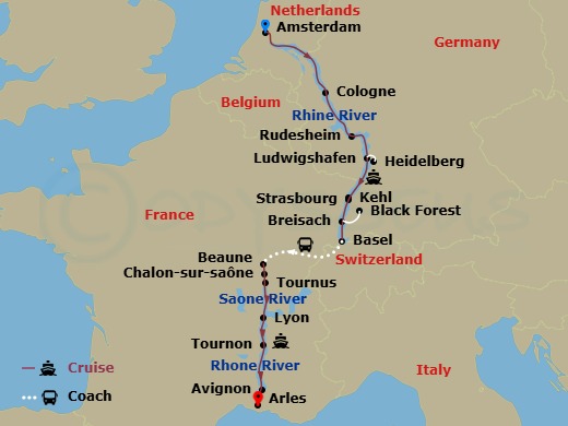 Rhine & Rhône Revealed (Southbound) Route Map
