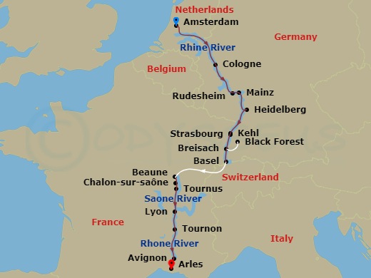 Rhine & Rhône Revealed For Wine Lovers (Southbound) Route Map