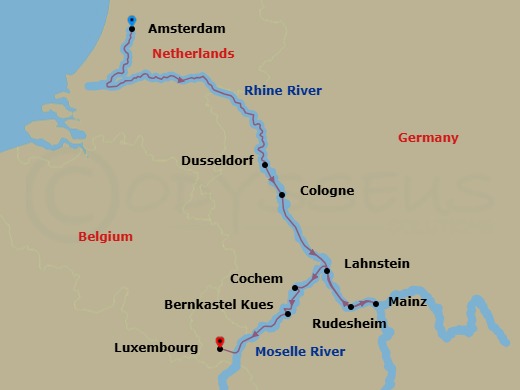 7 Night Rhine & Moselle Splendors Route Map