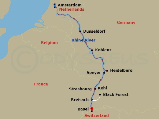 Active & Discovery On The Rhine (Southbound) Route Map