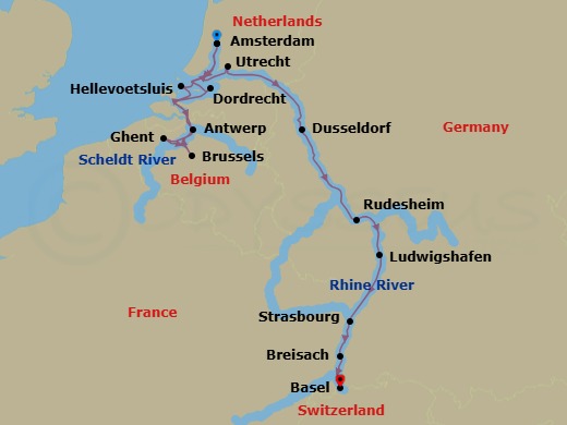 14 Night Grand Rhine & Dutch Canals Route Map
