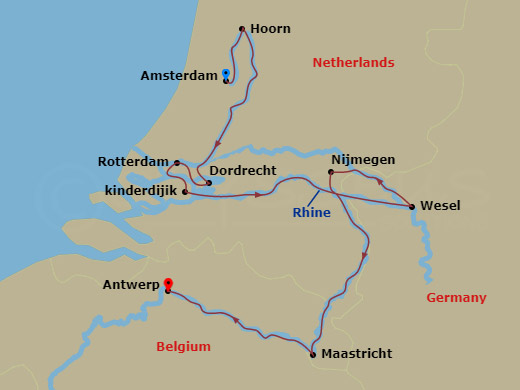 Holland & Belgium Route Map