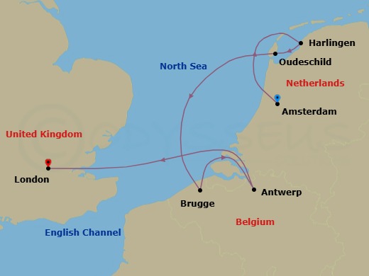 Tulip Season In Holland & Belgium Route Map
