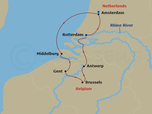 Active & Discovery In Holland & Belgium Route Map