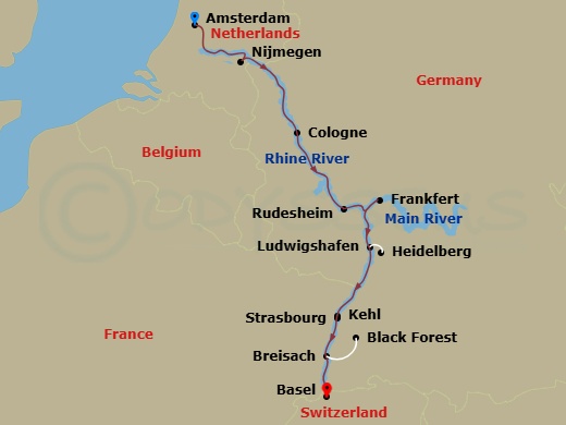 Reflections On The Rhine (Southbound) Route Map