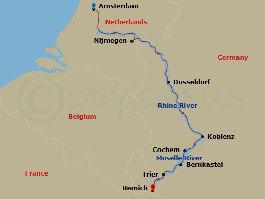 The Rhine & Moselle: Canals, Vineyards & Castles Route Map