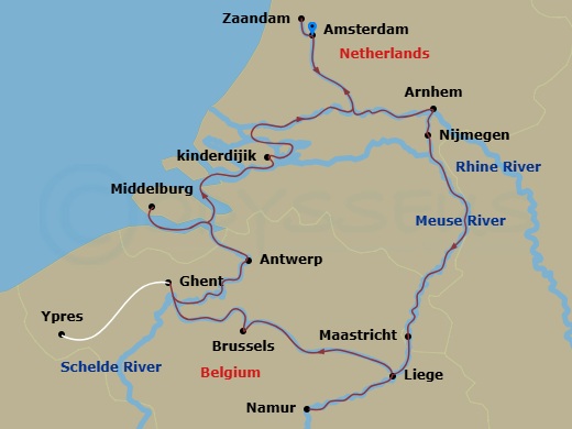 Grand Holland & Belgium Cruise Route Map