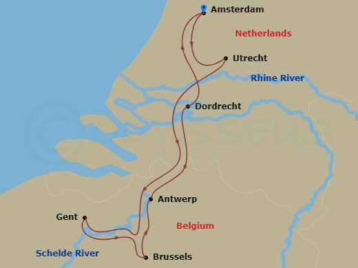 7 Night Best Of Holland & Belgium (Taste Of Christmas) (Beer Cruise) Route Map