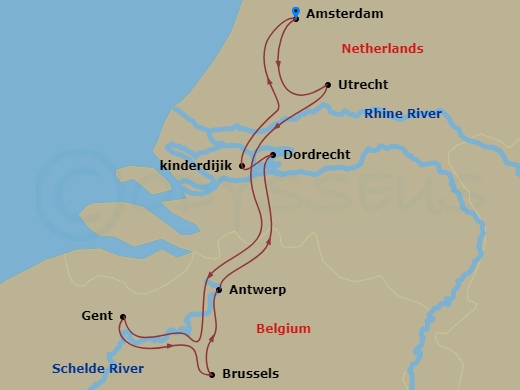 7 Night Best Of Holland & Belgium (Taste Of Christmas) With 2 Nights Amsterdam Pre-Cruise Route Map