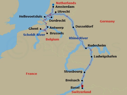 14 Night Grand Rhine & Dutch Canals (Taste Of Christmas) Route Map