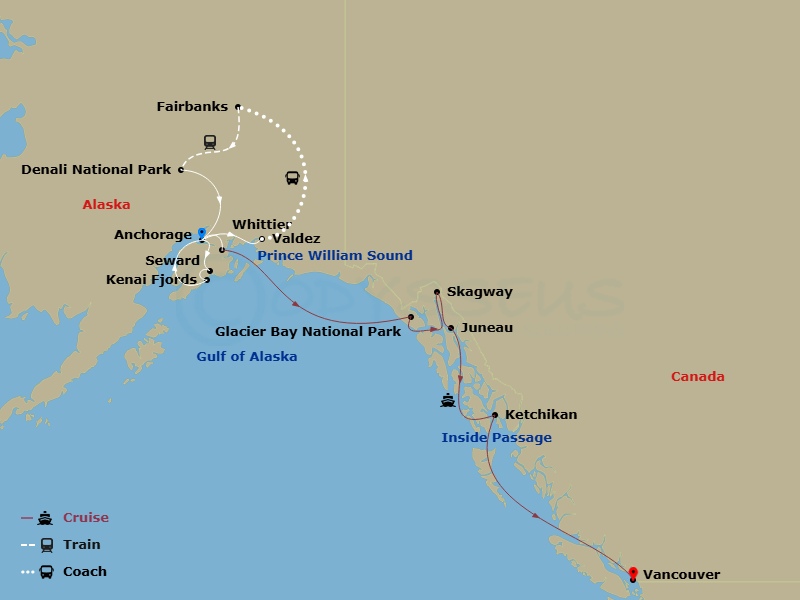 Spectacular Alaska! With Alaska Cruise Route Map