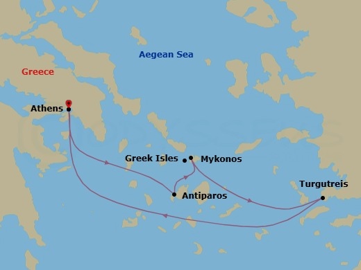 Greek Isles Featuring Antiparos & Mykonos Route Map