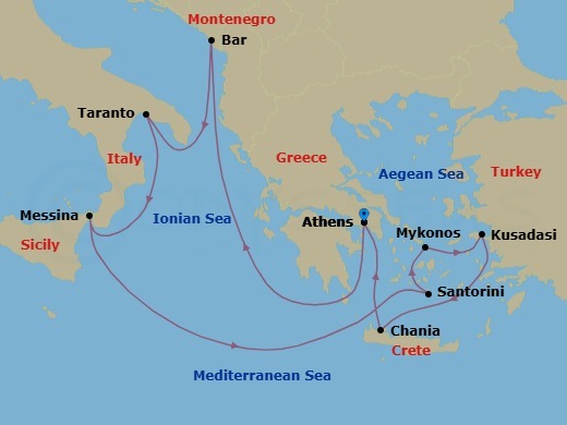 Mediterranean With Greek Isles Route Map