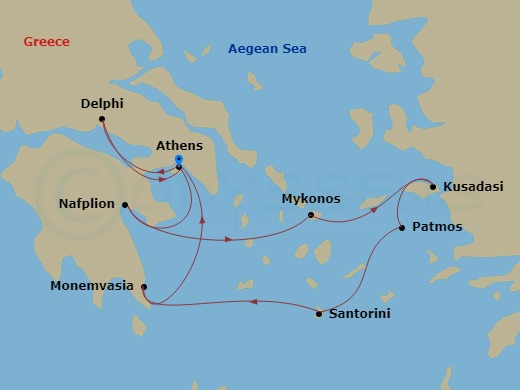 Delphi & Meteora: Grecian Treasures Cruise Tour Route Map