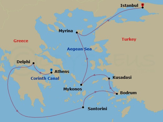 Istanbul Icons & Aegean Artifacts Cruise Tour Route Map
