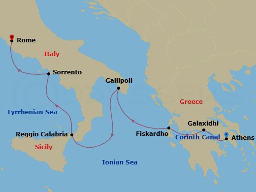 Moments In Southern Italy & Greece Via The Corinth Canal Route Map