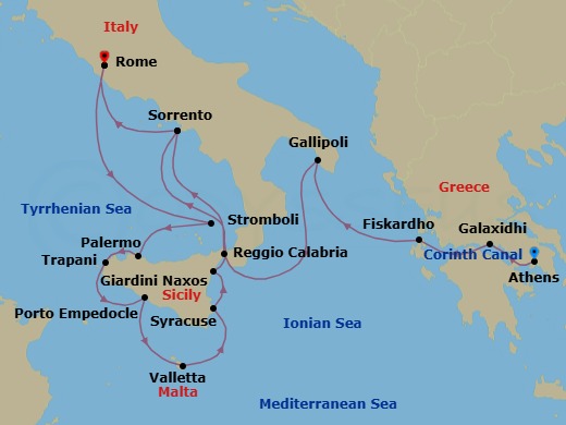 Star Collector: Songs Of Sicily & Southern Italy Via The Corinth Canal Route Map