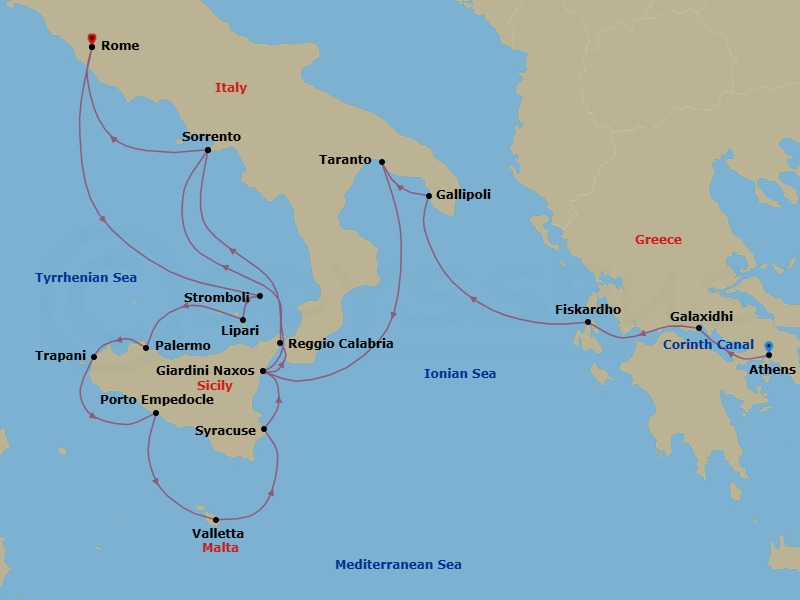 Star Collector: Songs Of Sicily & Southern Italy Via The Corinth Canal Route Map