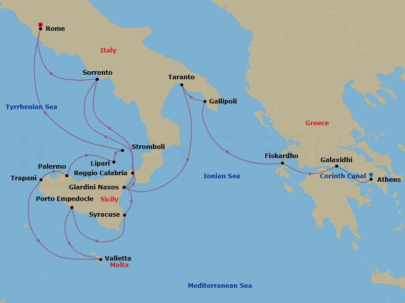 Star Collector: Songs Of Sicily & Southern Italy Via The Corinth Canal Route Map