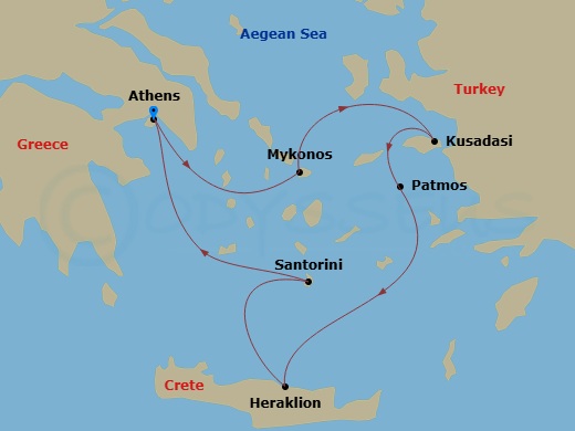 Iconic Aegean With 4-Night Cruise Route Map