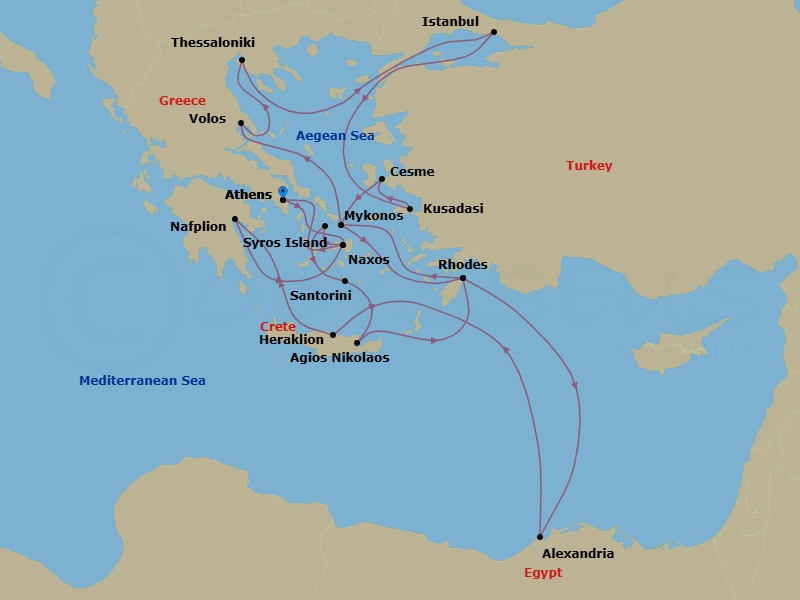 23 Night Southern Europe Voyage Route Map