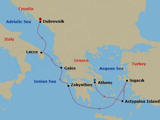 Ionian Coast Featuring Astypalaia & Sigacik Route Map