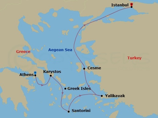 Greek Isles Featuring Santorini & Karystos Route Map