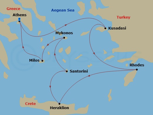 Idyllic Aegean With 7-Night Cruise Route Map