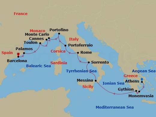Star Collector: Riches Of The Rivieras, Romans & Greeks Route Map