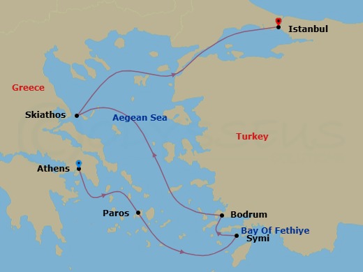 Greek Isles Featuring Bodrum & Istanbul Route Map