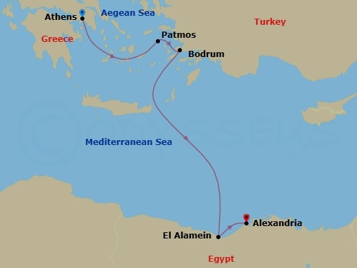 Grand Mediterranean Featuring Alexandria & Bodrum Route Map