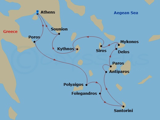 Legendary Greece With Jewels Of The Cyclades Cruise Route Map