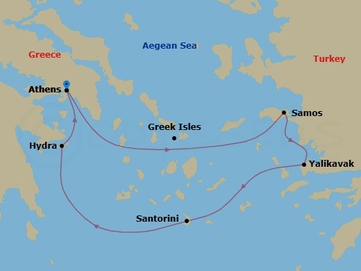 Greek Isles Featuring Santorini & Hydra Route Map