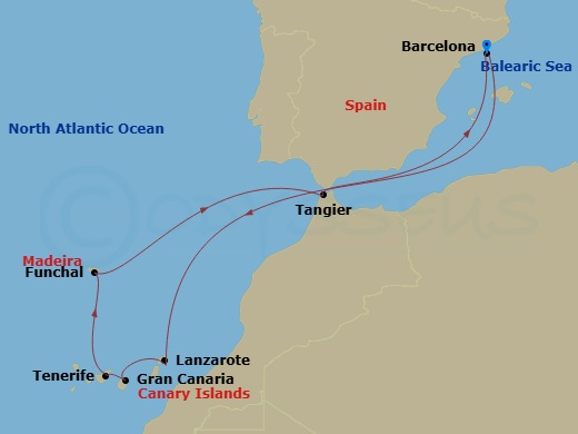 12 Night Madeira, Canaries & Morocco Route Map