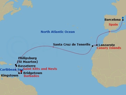 MSC Grand Voyages, 14 Nights Route Map