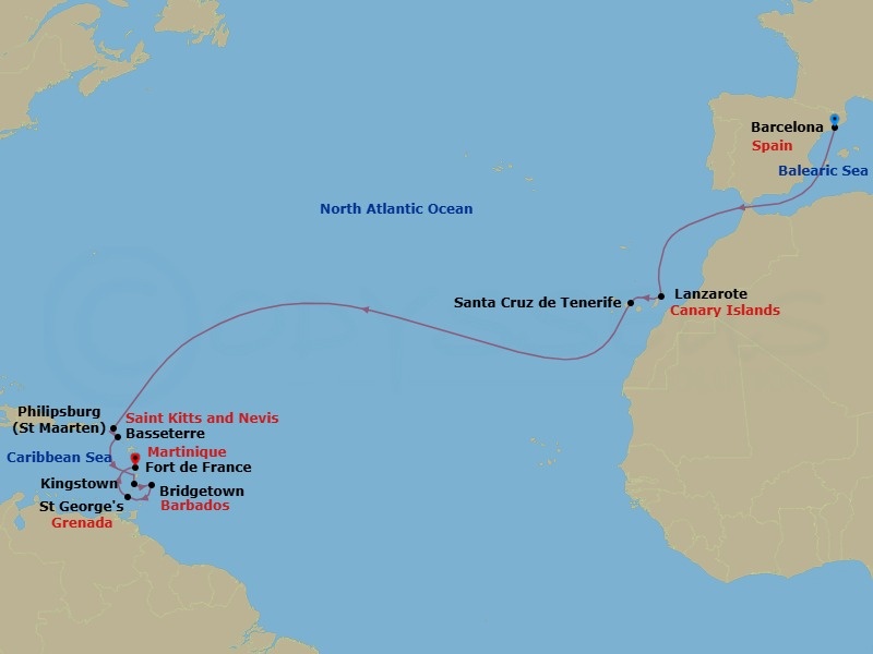 MSC Grand Voyages, 17 Nights Route Map