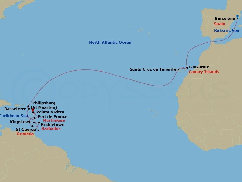 MSC Grand Voyages, 18 Nights Route Map