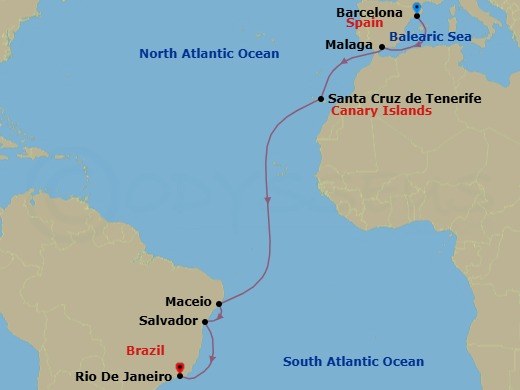 MSC Grand Voyages, 16 Nights Route Map